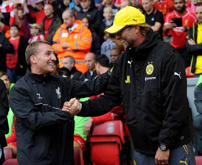 Brendan Rodgers welcomes Klopp to Anfield. Could the German be replacing him soon?